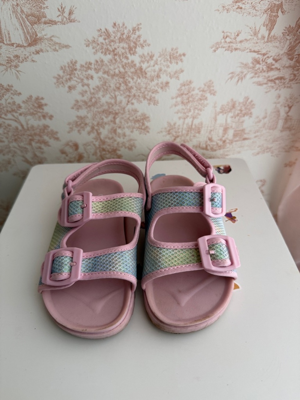 Kids Pink Pastel Mesh Double-Strap Sandals Size 9 toddler